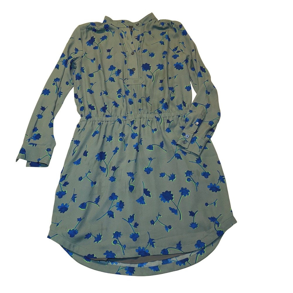 Banana Republic Petite small‎ Floral Print Button Front Dress Green Blue